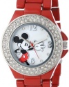 Disney Women's MK2071 Mickey Mouse Mother-of-Pearl Dial Red Enamel Bracelet Watch