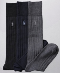 Ribbed for comfort and lightweight, these comfortable dress socks stretch over the calf and stay in place all day long. Ribbed for comfort and lightweight, these comfortable dress socks stretch over the calf and stay in place all day long.