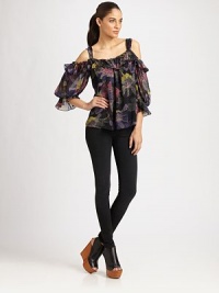 Whisper-weight silk in full bloom with a bold blossom print, shoulder-baring neckline and ruffle trim. Wide strapsOpen shouldersGathered sleevesSilkDry cleanImported of USA fabricModel shown is 5'10 (177cm) wearing US size Small. Whisper-weight silk in full bloom with a bold blossom print, shoulder-baring neckline and ruffle trim. Wide strapsOpen shouldersGathered sleevesSilkDry cleanImported of USA fabricModel shown is 5'10 (177cm) wearing US size Small.