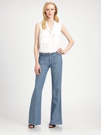 Lightweight chambray cut in a sophisticated wide-leg silhouette that gives the look of an elongated leg.THE FITRise, about 8½Inseam, about 34½THE DETAILSZip flyFront patch pocketsBack patch pocketsCottonMachine washImportedModel shown is 5'10½ (179cm) wearing US size 4. Lightweight chambray cut in a sophisticated wide-leg silhouette that gives the look of an elongated leg.THE FITRise, about 8½Inseam, about 34½THE DETAILSZip flyFront patch pocketsBack patch pocketsCottonMachine washImportedModel shown is 5'10½ (179cm) wearing US size 4.