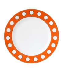 Spot on. Jonathan Adler's Mod Dot dessert plates give any meal a stylish boost with a bold orange and white palette. Gold trim adds an opulent touch. Spot on. Jonathan Adler's Mod Dot dessert plates give any meal a stylish boost with a bold orange and white palette. Gold trim adds an opulent touch.