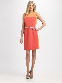 Colorblocking is everywhere this season. This crepe shift has colorblocking and then some, thanks to classic Princess seams and a skinny belt, offering a flawless fit.Round collarSleevelessPrincess seamsSkinny belt includedExposed back zipperFully linedAbout 37 from shoulder to hem76% triacetate/21% polyester/3% polyurethaneDry cleanImported Model shown is 5'10½ (179cm) wearing US size 4. OUR FIT MODEL RECOMMENDS ordering true size. Colorblocking is everywhere this season. This crepe shift has colorblocking and then some, thanks to classic Princess seams and a skinny belt, offering a flawless fit.Round collarSleevelessPrincess seamsSkinny belt includedExposed back zipperFully linedAbout 37 from shoulder to hem76% triacetate/21% polyester/3% polyurethaneDry cleanImported Model shown is 5'10½ (179cm) wearing US size 4. OUR FIT MODEL RECOMMENDS ordering true size.