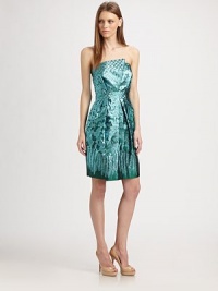 Sculptural and sleek, this evening-perfect style is rendered in luxe metallic jacquard.Strapless asymmetrical necklinePleated bodice and skirtBanded waistConcealed side zipAbout 21 from natural waistRayonDry cleanMade in ItalyModel shown is 5'9½ (176cm) wearing US size 4. Sculptural and sleek, this evening-perfect style is rendered in luxe metallic jacquard.Strapless asymmetrical necklinePleated bodice and skirtBanded waistConcealed side zipAbout 21 from natural waistRayonDry cleanMade in ItalyModel shown is 5'9½ (176cm) wearing US size 4.