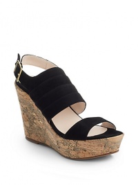 THE LOOKOpen toeRich suede atop a cork wedge with golden touchesSeamed detailing on topAdjustable back strapPadded insoleTHE FITCork-covered wedge 4 (100mm)Cork-covered platform, 1 (25mm)Compares to a 3 heel (75mm)THE MATERIALSuede upperLeather lining and soleORIGINMade in Italy THE LOOKOpen toeRich suede atop a cork wedge with golden touchesSeamed detailing on topAdjustable back strapPadded insoleTHE FITCork-covered wedge 4 (100mm)Cork-covered platform, 1 (25mm)Compares to a 3 heel (75mm)THE MATERIALSuede upperLeather lining and soleORIGINMade in Italy