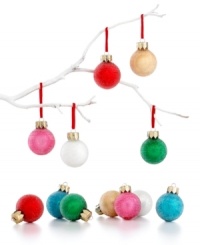 Small but mighty festive, these Martha Stewart Collection mini ornaments mix classic Christmas red and green with cheery candy colors. With a sugary white sparkle for extra fun. (Clearance) Small but mighty festive, these Martha Stewart Collection mini ornaments mix classic Christmas red and green with cheery candy colors. With a sugary white sparkle for extra fun. (Clearance)