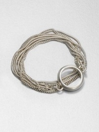 A sleek design with a chic mix of link chains and snake chains accented with a large loop embellishment. BrassLength, about 14O-ring closureMade in Italy A sleek design with a chic mix of link chains and snake chains accented with a large loop embellishment. BrassLength, about 14O-ring closureMade in Italy