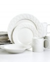 A gift to casual dining, the Ribbon dinnerware set is all wrapped up with a woven edge in white stoneware that's decidedly graceful but durable enough for everyday use. From Pfaltzgraff.