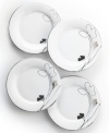 Wildflowers take off on glazed white porcelain, glowing as they tumble aimlessly around Grand Buffet Silhouette dinnerware sets. A banded edge adds a classic touch to a pattern with modern spirit.