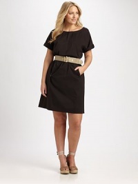 Perfectly flattering, you will love how this stretch cotton dress offers a relaxed-yet-flattering fit. Plus, it's belted so it defines the waist flawlessly. Pleat detail at feminine necklineShort sleevesZipper pocketsBelt includedAbout 25 from natural waist72% cotton/23% polyamide/5% Lycra®Machine washImported of Italian fabric Perfectly flattering, you will love how this stretch cotton dress offers a relaxed-yet-flattering fit. Plus, it's belted so it defines the waist flawlessly. Pleat detail at feminine necklineShort sleevesZipper pocketsBelt includedAbout 25 from natural waist72% cotton/23% polyamide/5% Lycra®Machine washImported of Italian fabric