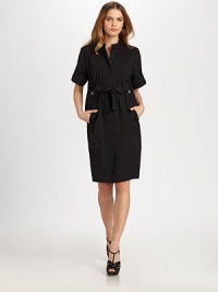 A relaxed-yet-structured fit, with just the right amount of stretch, lends fashion-forward appeal to this must-have sheath.Stand collarShort sleevesFront zipperSelf-tie beltWelt pocketsSide zipperAbout 24 from natural waist72% cotton/23% polyamide/5% Lycra®Dry cleanImported of Italian fabric Model shown is 5'10 (177cm) wearing US size Small. A relaxed-yet-structured fit, with just the right amount of stretch, lends fashion-forward appeal to this must-have sheath.Stand collarShort sleevesFront zipperSelf-tie beltWelt pocketsSide zipperAbout 24 from natural waist72% cotton/23% polyamide/5% Lycra®Dry cleanImported of Italian fabric Model shown is 5'10 (177cm) wearing US size Small.