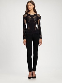 Work the rocker trend in this mesh top with long sleeves and a slim fit. RoundneckLong sleeves85% nylon/15% spandexDry cleanMade in ItalyModel shown is 5'9½ (176cm) wearing US size 4. Work the rocker trend in this mesh top with long sleeves and a slim fit. RoundneckLong sleeves85% nylon/15% spandexDry cleanMade in ItalyModel shown is 5'9½ (176cm) wearing US size 4.