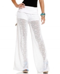Get cabana-ready in these illusion-style palazzo pants from Baby Phat! An elaborate, open-knit design bares legs for days! Get cabana-ready in these illusion-style palazzo pants from Baby Phat! An elaborate, open-knit design bares legs for days!