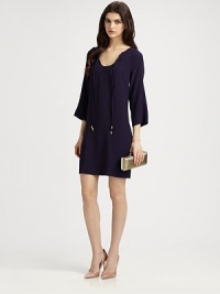 EXCLUSIVELY AT SAKS. A go-to silk shift with an embellished neckline and chic metal-tipped ties. Embellished scoopneckThree-quarter length sleevesFront self-tiesAbout 18 from natural waist55% viscose/45% rayonDry cleanImportedModel shown is 5'9½ (176cm) wearing US size 4.OUR FIT MODEL RECOMMENDS ordering true size. EXCLUSIVELY AT SAKS. A go-to silk shift with an embellished neckline and chic metal-tipped ties. Embellished scoopneckThree-quarter length sleevesFront self-tiesAbout 18 from natural waist55% viscose/45% rayonDry cleanImportedModel shown is 5'9½ (176cm) wearing US size 4.OUR FIT MODEL RECOMMENDS ordering true size.