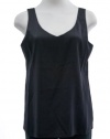 Eileen Fisher Black Stretch Silk Charmeuse V-Neck Cami Top P-Medium