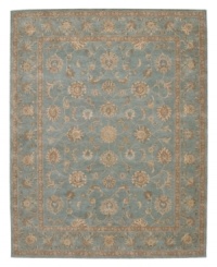 Bring new distinction to your home. Marked by its delicate aqua color palette and luxuriously soft texture, this handcrafted rug recreates the elegance of 17th Century Persian carpets. Hard-twist yarns are specially dyed for a subtlety of coloration producing a vintage look similar to traditional vegetable dyes. Bring new distinction to your home. Marked by its delicate aqua color palette and luxuriously soft texture, this handcrafted rug recreates the elegance of 17th Century Persian carpets. Hard-twist yarns are specially dyed for a subtlety of coloration producing a vintage look similar to traditional vegetable dyes.