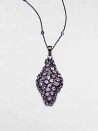A diamond-shaped pendant encrusted with faceted amethyst stones and accented with multi-colored sapphires on an amethyst station necklace on a rhodium-plated sterling silver link chain. AmethystMulti-colored sapphiresRhodium-plated sterling silverLength, about 29Pendant size, about 2.6Clasp closureImported A diamond-shaped pendant encrusted with faceted amethyst stones and accented with multi-colored sapphires on an amethyst station necklace on a rhodium-plated sterling silver link chain. AmethystMulti-colored sapphiresRhodium-plated sterling silverLength, about 29Pendant size, about 2.6Clasp closureImported