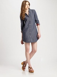 An effortless chambray button-down, perfect by itself or paired with bold leggings.Point collarButton frontChest pocketSide slash pocketsShirttail hemBack box pleatAbout 16 from shoulder to hemCottonMachine washMade in USAModel shown is 5'10 (177cm) wearing US size Small. An effortless chambray button-down, perfect by itself or paired with bold leggings.Point collarButton frontChest pocketSide slash pocketsShirttail hemBack box pleatAbout 16 from shoulder to hemCottonMachine washMade in USAModel shown is 5'10 (177cm) wearing US size Small.
