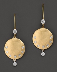 Glittering diamonds light up 14K yellow gold medallions. Glittering diamonds light up 14K yellow gold medallions.