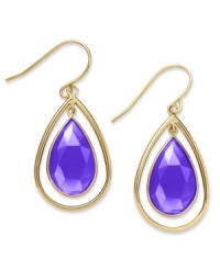 A touch of color livens any look. These stunning 10k gold earrings feature pear-cut blue chalcedony stones (6-1/5 ct. t.w.) on french wire. Approximate drop: 1-1/2 inches. A touch of color livens any look. These stunning 10k gold earrings feature pear-cut blue chalcedony stones (6-1/5 ct. t.w.) on french wire. Approximate drop: 1-1/2 inches.