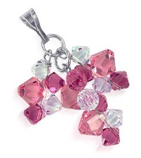 Sterling Silver Round and Bicone Shaped Clear and Pink Crystal Cluster 1.5 inch Pendant Made with Swarovski Elements Sterling Silver Round and Bicone Shaped Clear and Pink Crystal Cluster 1.5 inch Pendant Made with Swarovski Elements