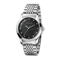 Gucci Men's YA126408 G-Timeless Medium Diamond Black Dial Steel Watch Gucci Men's YA126408 G-Timeless Medium Diamond Black Dial Steel Watch