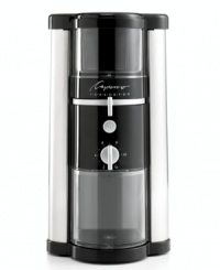 Break out of your morning slump with 17 grind settings, from espresso-fine to percolator-coarse, that make precision blends a breeze and deliver that flavor burst you crave in the AM. The insulated lid keeps wraps on the sound, boasting the lowest amount of noise in its class, so your kitchen can be an oasis of calm, and while you relax in the flavorful aromas, simply use the included spiral brush for a quick clean up-no ground left behind! 1-year limited warranty. Model 585.05. Break out of your morning slump with 17 grind settings, from espresso-fine to percolator-coarse, that make precision blends a breeze and deliver that flavor burst you crave in the AM. The insulated lid keeps wraps on the sound, boasting the lowest amount of noise in its class, so your kitchen can be an oasis of calm, and while you relax in the flavorful aromas, simply use the included spiral brush for a quick clean up-no ground left behind! 1-year limited warranty. Model 585.05.