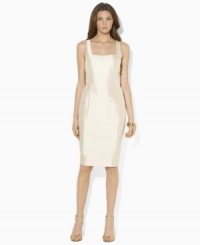Lustrous silk dupioni adds luminous femininity to an elegant dress finished with a chic square neckline for a flattering décolletage, from Lauren by Ralph Lauren. Lustrous silk dupioni adds luminous femininity to an elegant dress finished with a chic square neckline for a flattering décolletage, from Lauren by Ralph Lauren.