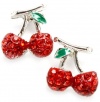 Small Silver Plated Juicy Red Crystal Cherry Charm Stud Earrings