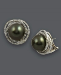 Sweet studs are the perfect face-framing touch. Effy Collection earrings highlight a black cultured Tahitian pearl (12-1/2 mm) surrounded by overlapping swirls of round-cut diamonds (1-1/10 ct. t.w.). Set in 14k white gold. Approximate diameter: 3/4 inch. Sweet studs are the perfect face-framing touch. Effy Collection earrings highlight a black cultured Tahitian pearl (12-1/2 mm) surrounded by overlapping swirls of round-cut diamonds (1-1/10 ct. t.w.). Set in 14k white gold. Approximate diameter: 3/4 inch.