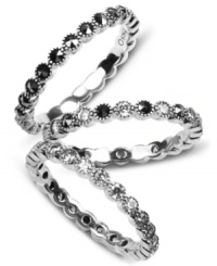 Hints of sparkle in a glamorous set. This elegant, 3-ring set by Judith Jack features sterling silver bands accented with marcasite (7/8 ct. t.w.) and cubic zirconia (2-3/4 ct. t.w.). Size 7. Hints of sparkle in a glamorous set. This elegant, 3-ring set by Judith Jack features sterling silver bands accented with marcasite (7/8 ct. t.w.) and cubic zirconia (2-3/4 ct. t.w.). Size 7.