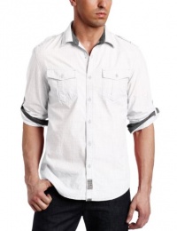 Calvin Klein Jeans Men's Crosshatch Slub Long Sleeve Military Woven Shirt Calvin Klein Jeans Men's Crosshatch Slub Long Sleeve Military Woven Shirt