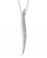 Modern minimalism. Swarovski's lean, linear pendant necklace conveys understated elegance. Adorned with clear pavé crystals, it sparkles in a subtle way. Set in silver tone mixed metal. Approximate length: 15-1/2 inches. Approximate drop: 2 inches. Modern minimalism. Swarovski's lean, linear pendant necklace conveys understated elegance. Adorned with clear pavé crystals, it sparkles in a subtle way. Set in silver tone mixed metal. Approximate length: 15-1/2 inches. Approximate drop: 2 inches.