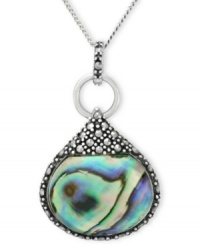 Inspire your look with ocean color. Genevieve & Grace's pretty teardrop-shaped pendant features abalone glass accents and glittering marcasite. Set in sterling silver. Approximate length: 18 inches. Approximate drop: 1-3/8 inches. Inspire your look with ocean color. Genevieve & Grace's pretty teardrop-shaped pendant features abalone glass accents and glittering marcasite. Set in sterling silver. Approximate length: 18 inches. Approximate drop: 1-3/8 inches.
