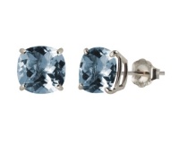 Sterling Silver 8mm Checkerboard Cushion Created Aquamarine Stud Earrings (4.20 cttw) Sterling Silver 8mm Checkerboard Cushion Created Aquamarine Stud Earrings (4.20 cttw)