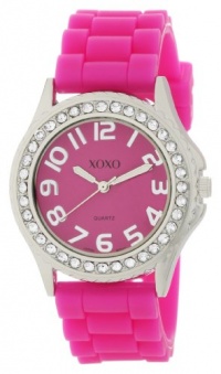 XOXO Women's XO3273 Fuchsia Dial Crystal Bezel Boyfriend Silicone Rubber Strap Watch XOXO Women's XO3273 Fuchsia Dial Crystal Bezel Boyfriend Silicone Rubber Strap Watch