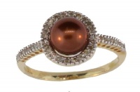 10k Yellow Gold Chocolate Freshwater Cultured Pearl Ring with Diamonds 10k Yellow Gold Chocolate Freshwater Cultured Pearl Ring with Diamonds