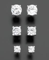 Twinkling options for every day. Includes three sets of round-cut cubic ziroconia stud earrings by B. Brilliant: 1/3 ct. t.w., 3/4 ct. t.w. and 1-1/2 ct. t.w. All set in sterling silver with rhodium plating. Twinkling options for every day. Includes three sets of round-cut cubic ziroconia stud earrings by B. Brilliant: 1/3 ct. t.w., 3/4 ct. t.w. and 1-1/2 ct. t.w. All set in sterling silver with rhodium plating.