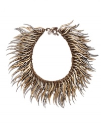 Creepy chic. Bar III's statement-making necklace resembles a caterpillar with its spiky design. Crafted in burnished gold, burnished silver, rose gold and hematite tone mixed metal. Approximate length: 16-1/2 inches + 3-inch extender. Creepy chic. Bar III's statement-making necklace resembles a caterpillar with its spiky design. Crafted in burnished gold, burnished silver, rose gold and hematite tone mixed metal. Approximate length: 16-1/2 inches + 3-inch extender.