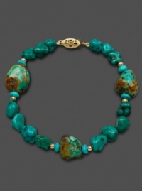 Gorgeously rough around the edges. Turquoise chips (6-7 mm) align for a naturally beautiful effect in this bracelet crafted in 14k gold. Approximate length: 7-1/2 inches.