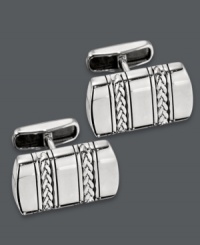 The perfect accent piece for his favorite work shirt. These sophisticated men's cuff links features a chic braided design set in sterling silver. Approximate length: 9/10 inch. Approximate width: 1/2 inch. The perfect accent piece for his favorite work shirt. These sophisticated men's cuff links features a chic braided design set in sterling silver. Approximate length: 9/10 inch. Approximate width: 1/2 inch.