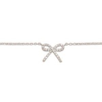 Sterling Silver 9 + 1 Inch Extension Rhodium Plated Anklet with CZ Bow Sterling Silver 9 + 1 Inch Extension Rhodium Plated Anklet with CZ Bow