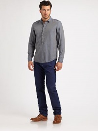 Pullover woven sportshirt with modern appeal shaped in a crisp cotton, with a lightweight feel that can be worn from this season to the next.Five-button placketShoulder epaulettesCottonMachine washImported Pullover woven sportshirt with modern appeal shaped in a crisp cotton, with a lightweight feel that can be worn from this season to the next.Five-button placketShoulder epaulettesCottonMachine washImported