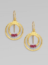From the Glow Collection. Double hoops of 24K gold with triple ruby accents at the center.Ruby 24K yellow gold Length, about 1 Width, about ½ Ear hooks Imported From the Glow Collection. Double hoops of 24K gold with triple ruby accents at the center.Ruby 24K yellow gold Length, about 1 Width, about ½ Ear hooks Imported