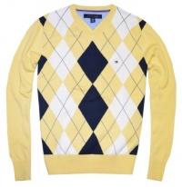 Tommy Hilfiger Men Argyle Plaid Knit Logo V-Neck Sweater Tommy Hilfiger Men Argyle Plaid Knit Logo V-Neck Sweater