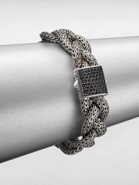 From the Classic Chain Collection. This nature-inspired style from a socially and environmentally responsible brand features intricately designed sterling silver chains in a braided style accented with a black sapphire encrusted closure. Sterling silverBlack sapphireLength, about 7.25Push clasp closureImported