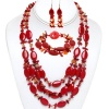 19 Red Coral and Stone Chips Necklace Bracelet and Earrings Set