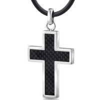 Stainless Steel Mens Cross Pendant Necklace with Carbon Fiber Stainless Steel Mens Cross Pendant Necklace with Carbon Fiber