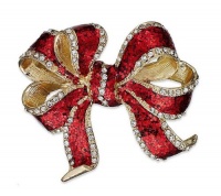 Macy's Holiday Lane Charter Club Brooch, Gold-Tone Glass Red Bow Pin Macy's Holiday Lane Charter Club Brooch, Gold-Tone Glass Red Bow Pin