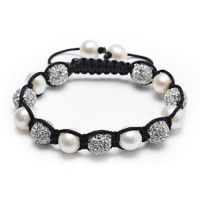 Bling Jewelry Shamballa Inspired Bracelet White Freshwater Pearl Clear Crystal 10mm Bling Jewelry Shamballa Inspired Bracelet White Freshwater Pearl Clear Crystal 10mm