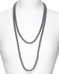 Majorica 8MM round grey pearl endless necklace, 60 strand. A timeless piece of jewelry that always looks elegant. Organic man-made pearls from Spain. Majorica 8MM round grey pearl endless necklace, 60 strand. A timeless piece of jewelry that always looks elegant. Organic man-made pearls from Spain.